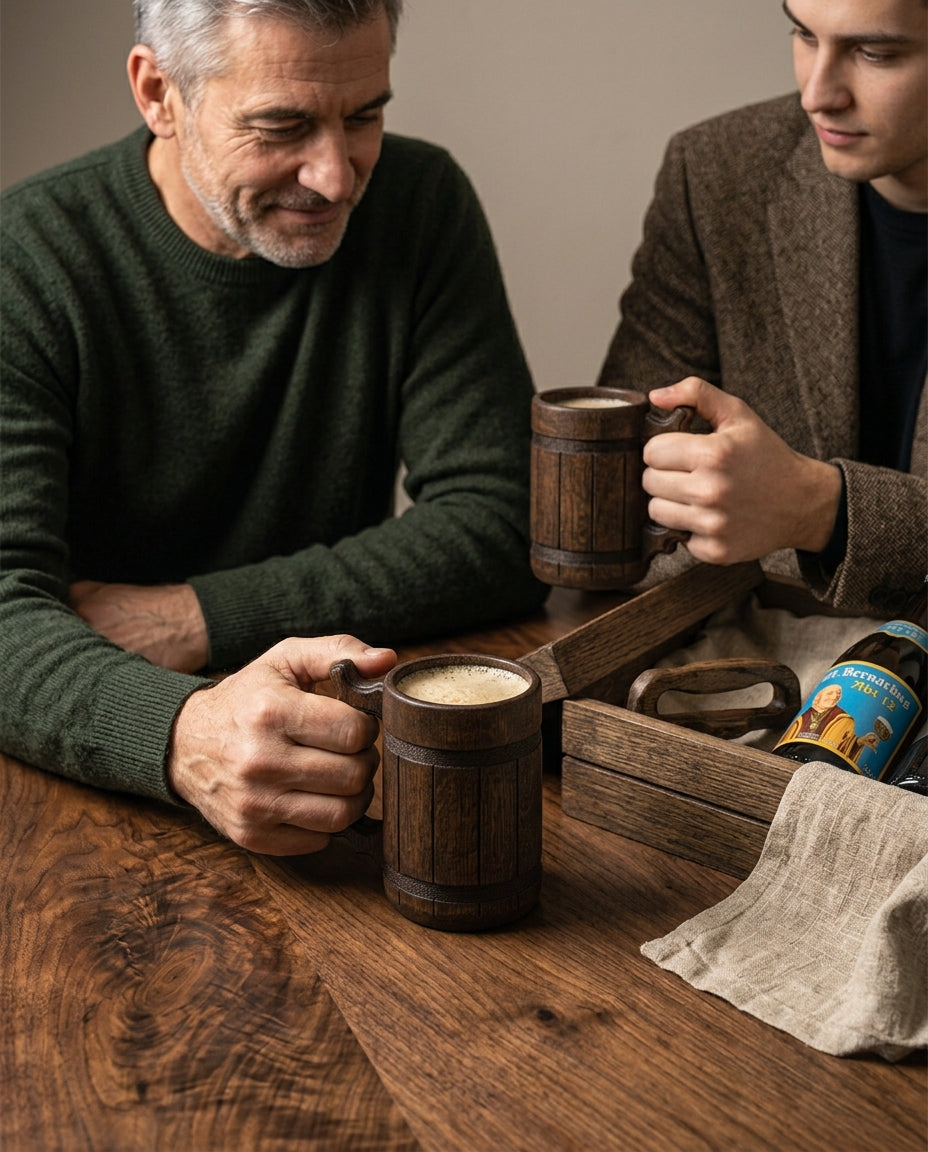 Trois bières belges & deux chopes de bois