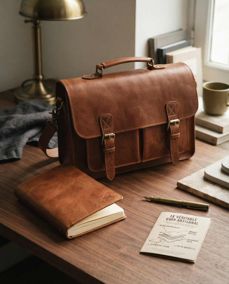 Coffret Sacoche & Carnet en Cuir