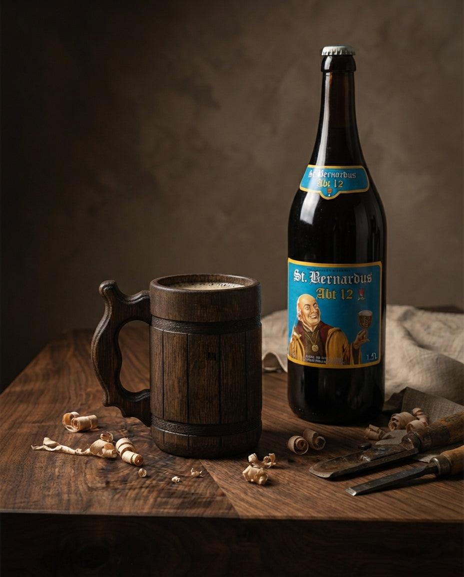 Trois bières belges & deux chopes de bois