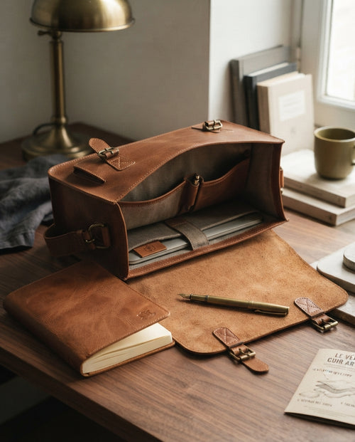 Coffret Sacoche & Carnet en Cuir