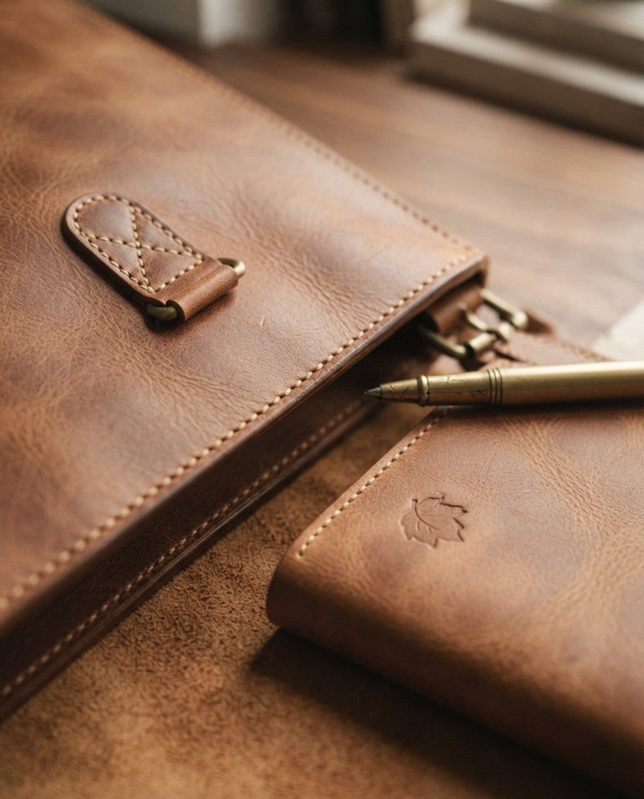 Coffret Sacoche & Carnet en Cuir