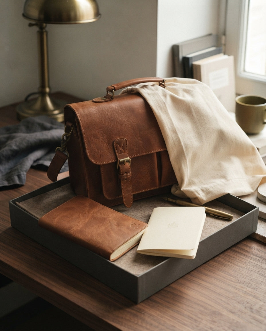 Coffret Sacoche & Carnet en Cuir