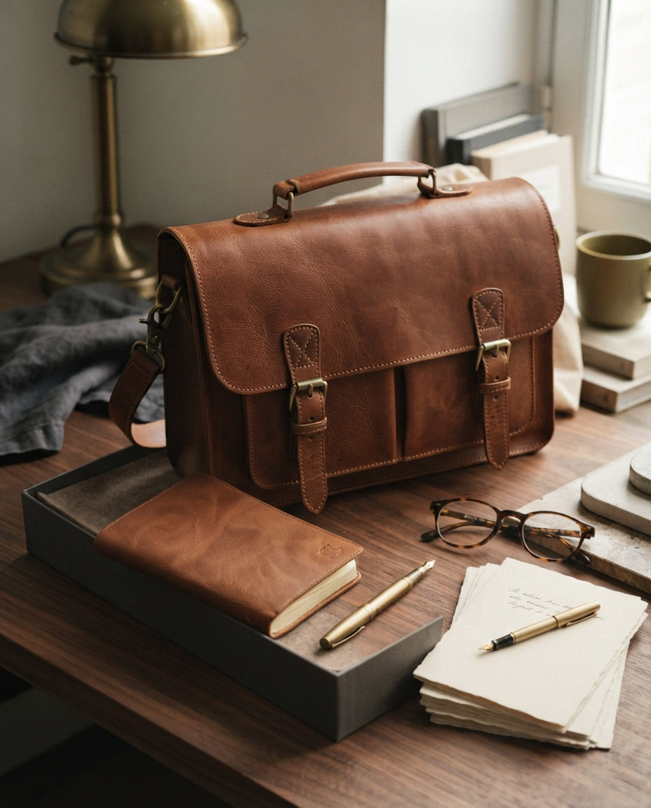Coffret Sacoche & Carnet en Cuir